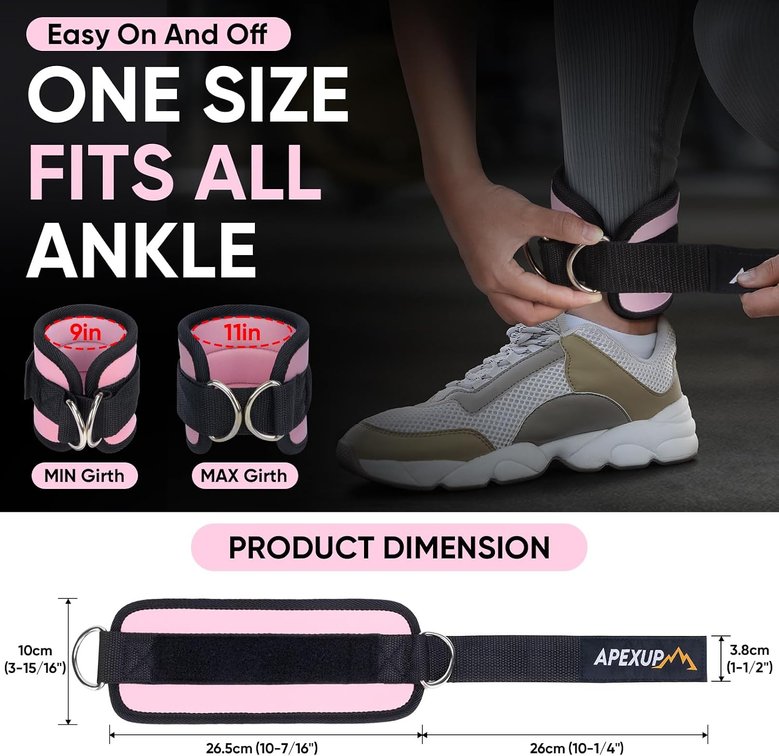 APEXUP Ankle Strap for Cable Machine, Ankle Resistance Bands, Cable Kick Back Ankle Straps for Gym, Glute Workouts, Leg Extensions, Adjustable Straps with Neoprene Padding Pastel Pink Pair