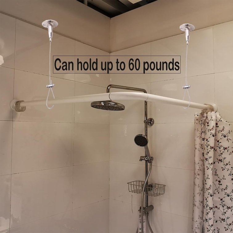 2 Sets Ceiling Support for Closet Rod Stainless Steel Adjustable 59-inch Ceiling Suspension Holder for Curved L-Shaped or Straight Shower Rods 59-inch in Length