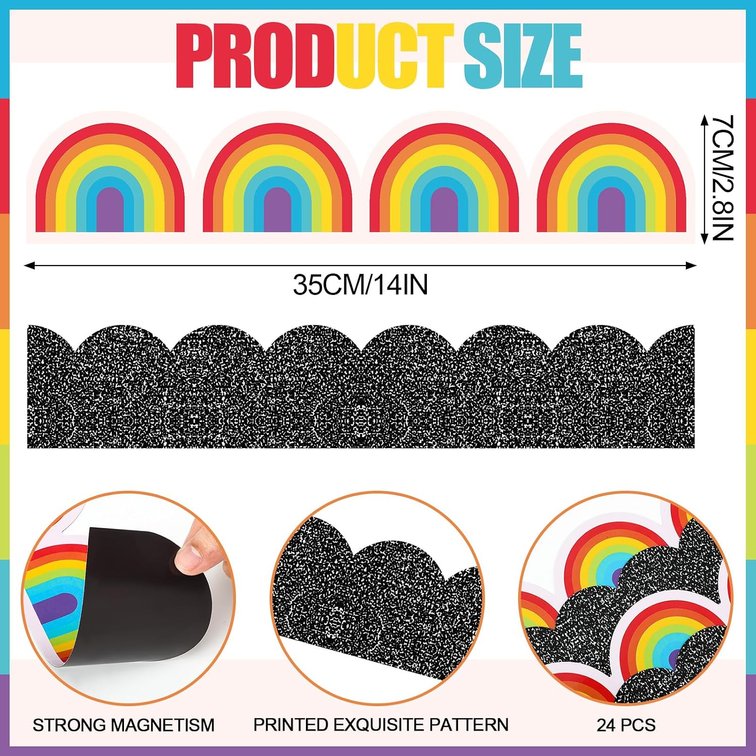 24 Sheet Magnetic Bulletin Board Border Composition Notebook Rainbow Decor