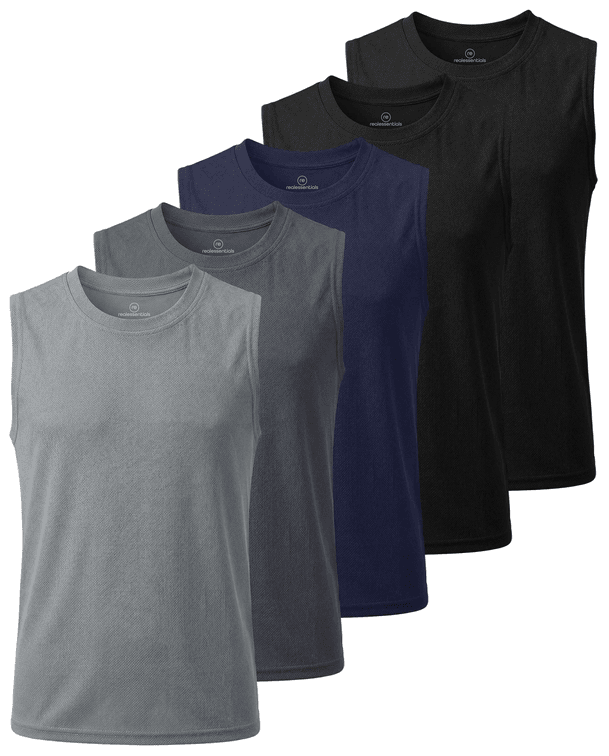 Size Medium - Real Essentials 5 Pack: Mens Mesh Active Tank Tops