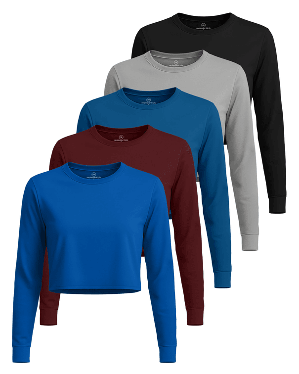 Size Medium 5 Pack: Womens Dry Fit Crop Top Long Sleeve