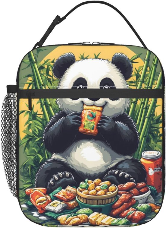 Cute Panda Lunch Bag, Polyester Tote Bags with Cartoon Snack and Bamboo Print, Insulated Lunchbox, Portable Lunchbag Decor Gifts for Work, Picnic, School, Travel, Hiking, Beach or Fishing