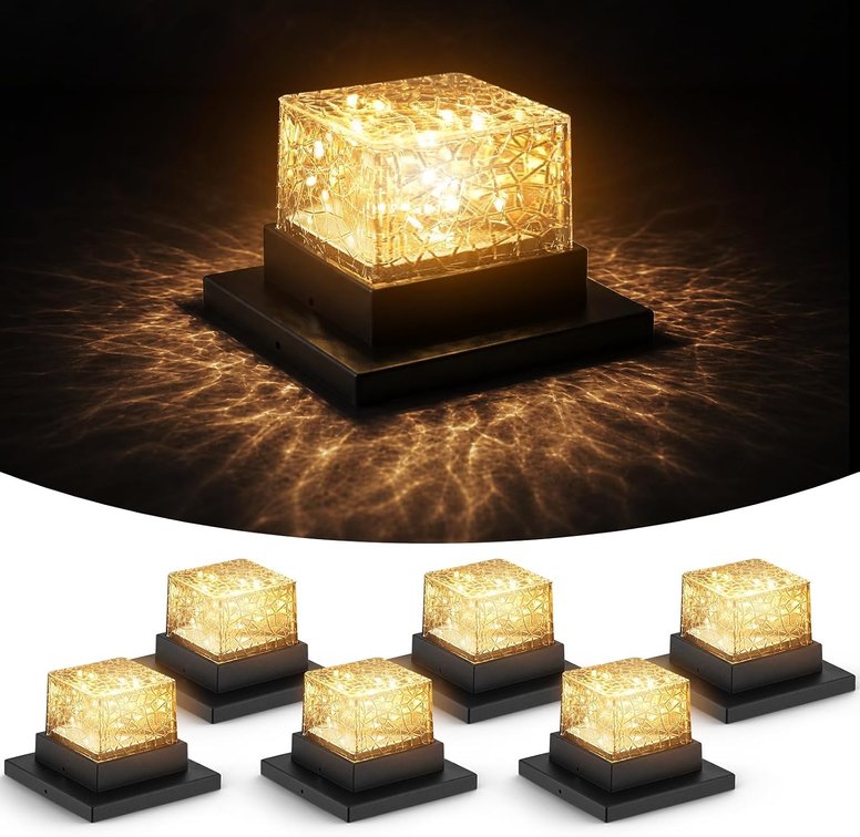 Solar Post Cap Lights 4x4 5x5 6x6, Waterproof Firefly, 6-Pack