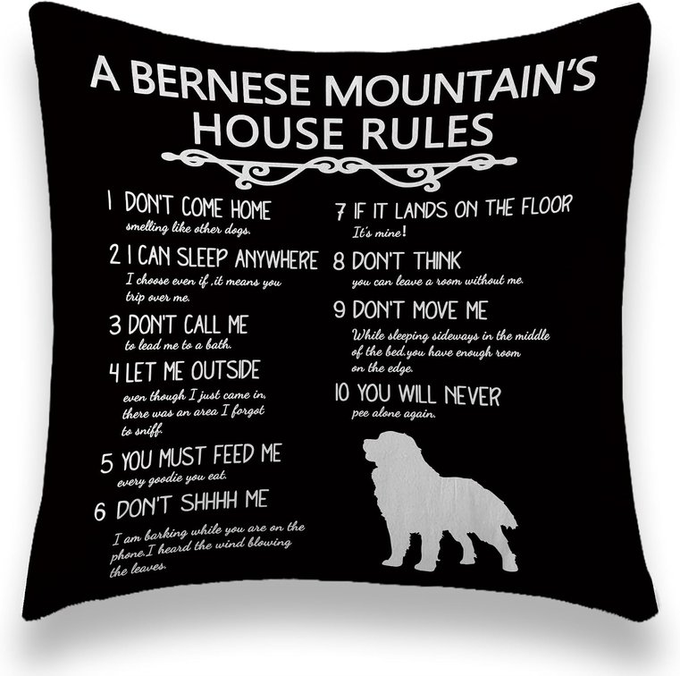 TUNW Bernese Mountain Dog Throw Pillows Cushion Cover Decorative Pillowcase, Bernese Mountain Dog, Bernese Mountain Dog Gifts, Dog Decor for Dog Room, Dog Gifts for Women, Dog Decor, 18 18 Inch