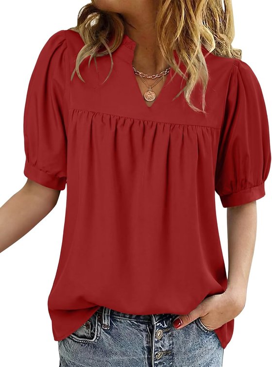 Size Small Magritta Babydoll Tops for Women Summer Short Puff Sleeve Blouse