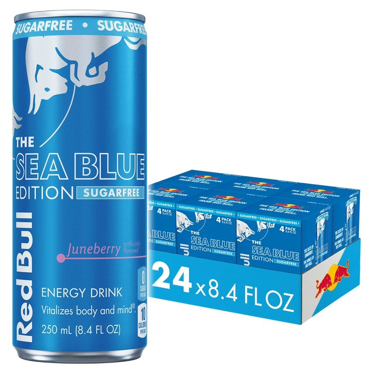 Best by Oct 23 2026 Red Bull Sea Blue Edition Sugarfree Energy Drink, Juneberry, 8.4 fl. oz., 6 x 4 Cans