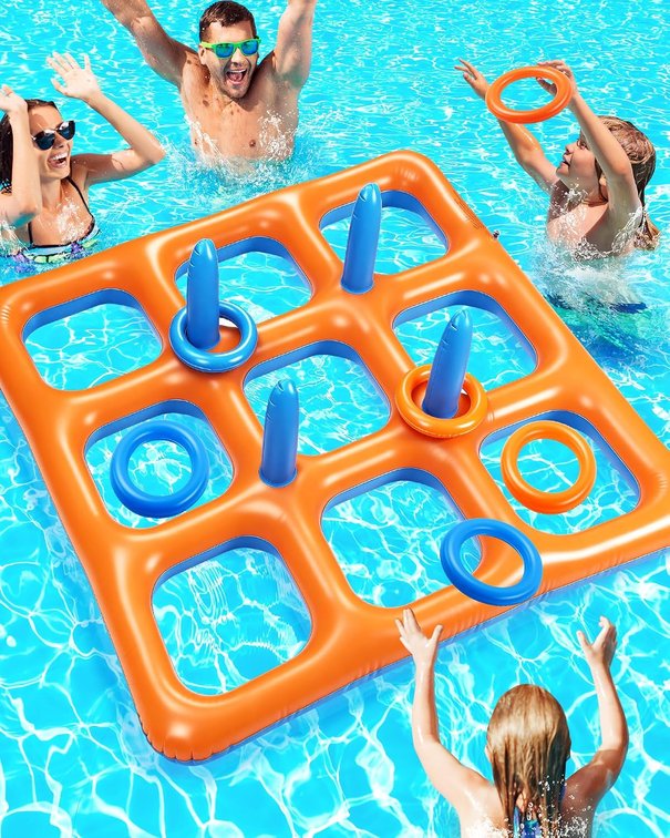 Pool Toys for Kids Adults: 2 in 1 Tic Tac Toe & Ring Toss Pool Games for Family - Outdoor Water Toys - Giant 59" Floating Beach Party Toy - 2 10 Players - All Ages Summer Gifts