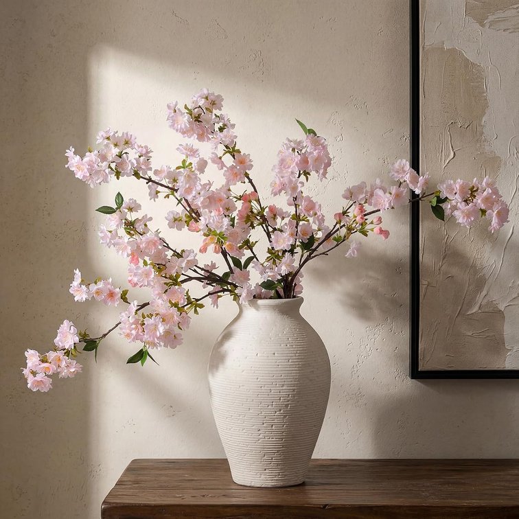 3 Pcs Pink Cherry Blossom Branches 37 Inch Artificial Fake Realistic Cherry Blossom Stems Silk Faux Extra Long Stem Flowers for Tall Vase Home Decor Wedding Table Centerpieces
