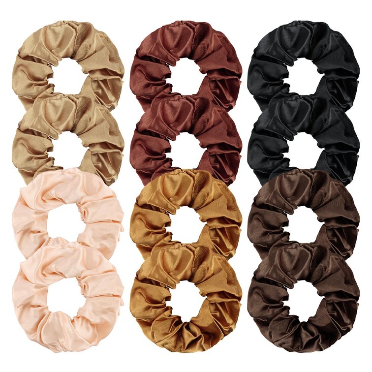 12pcs Satin Silk Scrunchies for Women Satin No Damage Hair Ties for Curly Thick Thin Hair Soft Elastic Ponytail Holders Hair Accessories for Women Girls Neutral Colors(6 Color