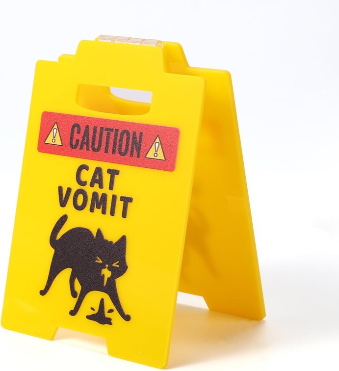 2pcs Funny Cat Vomit Caution Sign, Humorous Cat Puke Warning Sign Pet Vomit Caution Novelty Gag Gifts for Pet Lovers Home Desk Decor (Yellow)