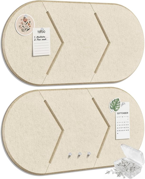 Cork Board Alternative, Felt Bulletin Board for Walls, 2-Pack 23.6"x11.8" Pin Board Wall Organizer with 35 Push Pins, Adhesive Install Wall Decor for Office, Classroom, Home