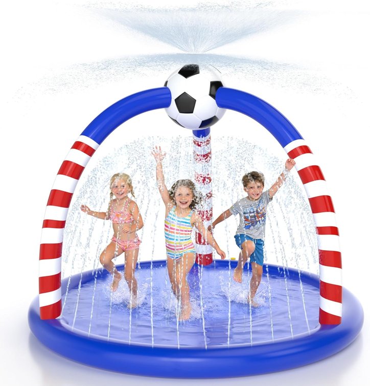 Splash Pad for Toddlers & Kids, Large Outdoor Sprinkler Play Mat with Soccer Water Spray, Backyard Summer Water Toy for Children, Family & Dogs