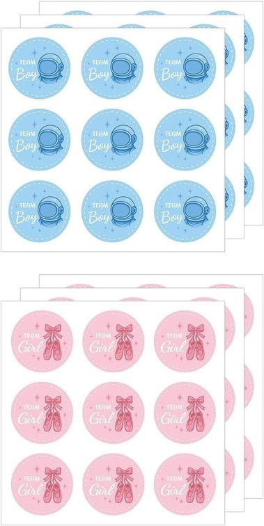 54pcs Gender Reveal Stickers, 2 Styles Team Boy or Girl Round Stickers Funny Gender Reveal Party Decorations Supplies for Baby Shower Party Favors Decor