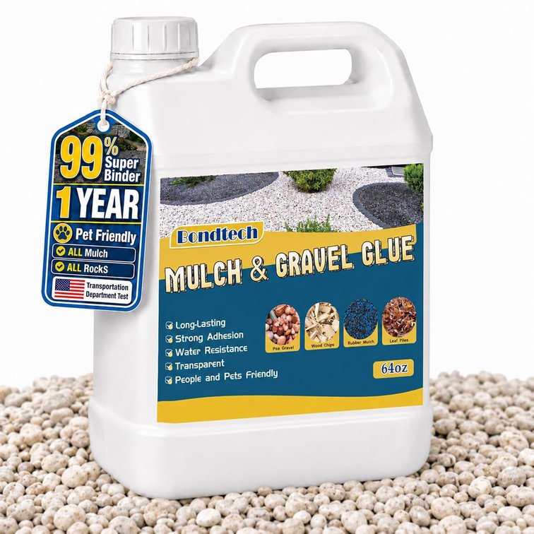 Mulch and Gravel Glue, Concentrated Rock Strong Glue for Landscaping, Pea Gravel, Pebble, Rubber Mulch, Paths & Patios, Pine Straw for Outdoor (64 OZ)