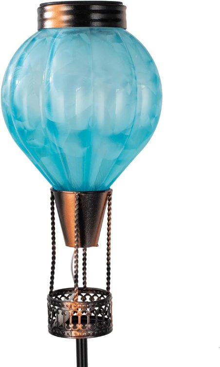 Solar Garden Lights Outdoor with Hot Air Balloon, Stake Garden Lights Solar Waterproof Flickering Lantern Lawn Pathway Patio Decor Blue