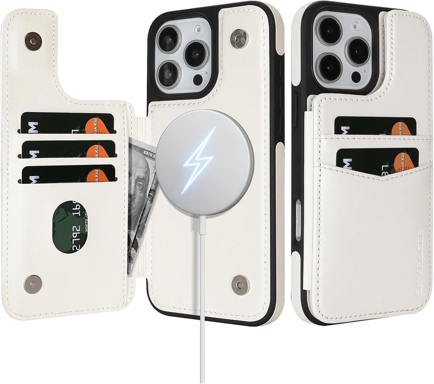 SkyEagle Compatible with MagSafe iPhone 16 Pro Case Wallet,White
