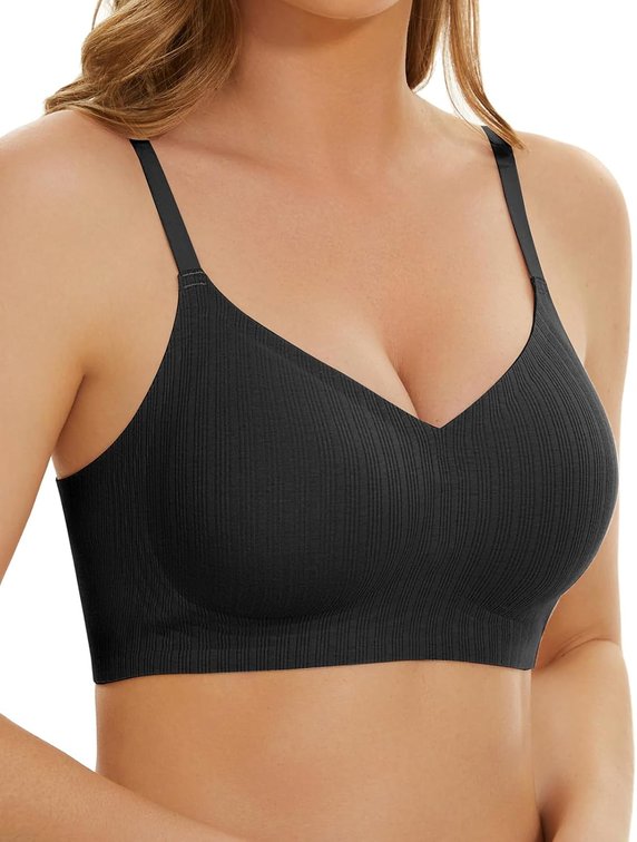 Size XXL WOWENY Wireless Push Up Bras for Women Comfortable Ribbed Seamless Bralettes V-Neck Adjustable Padded Everyday Bra