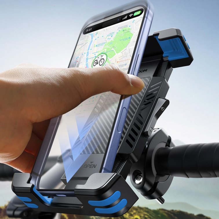 JOYROOM Bike Phone Holder Hidden Tracker Storage Phone Holder for Bike 1S Auto Lock Motorcycle Phone Mount for Bike Bicycle Ebike Accessories Handlebar Phone Mount for All 5.8'-7.2" Phones, Blue