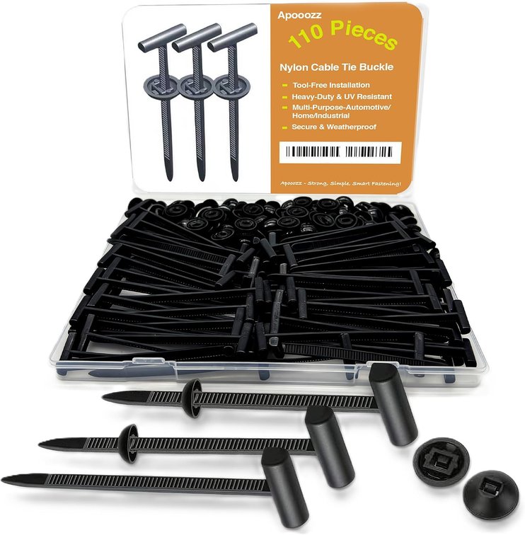 110Pcs Upgraded Nylon Universal Cable Tie Buckle  Zipper Clips For Cars- Tool-Free Snap-Fit Fastening Clip Locking Zip Ties- Bumper Retainer Fender Clips For Automotive, Home & Industrial Use