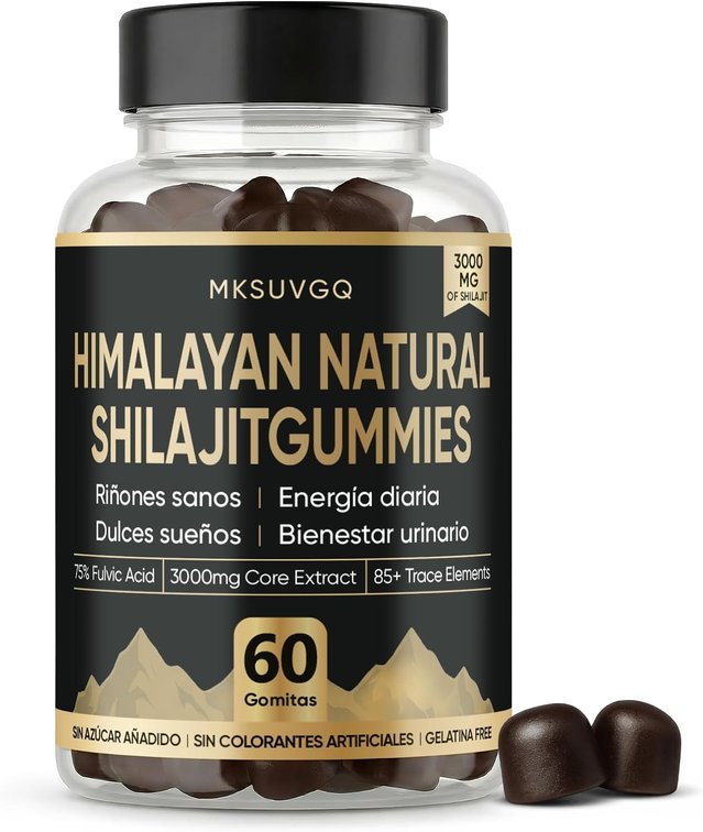 Himalayan Shilajit Gummies, 3000mg High-Potency Fulvic Acid, Supports Healthy Kidney Function, Energy & Vitality for Men, Sleep & Focus, Sugar-Free, 60 Gummies
