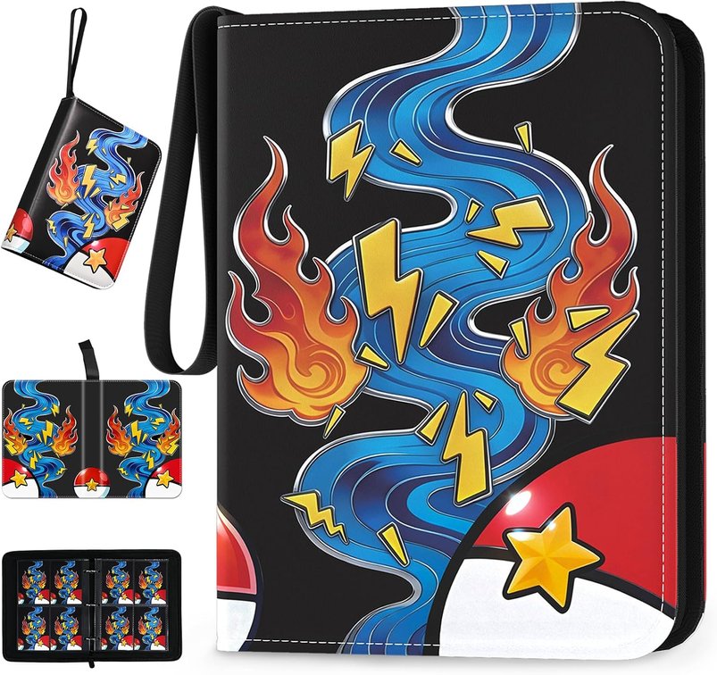 Trading Card Binder, 4 Pocket 400-Pocket with 50 Removable Binder Sleeves, 3-Ring Zipper Waterproof Card Collection Binder, Trading Card Holder for MTG/TCG Cards, Gifts for Boys and Girls Aqua Breath