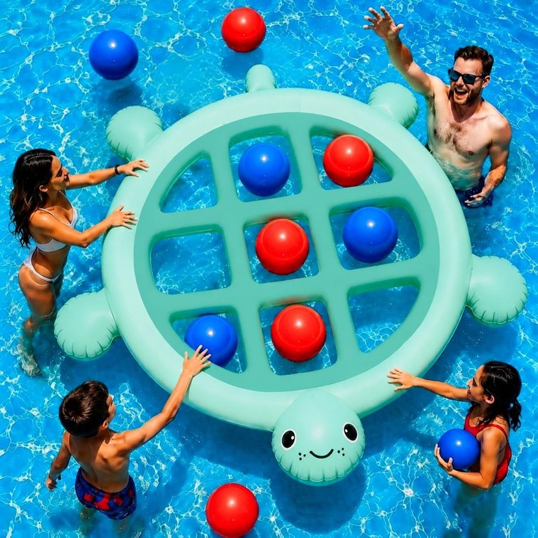 Brobear Floating Tic Tac Toe Pool Game, 73"x60" Inflatable Turtle Board