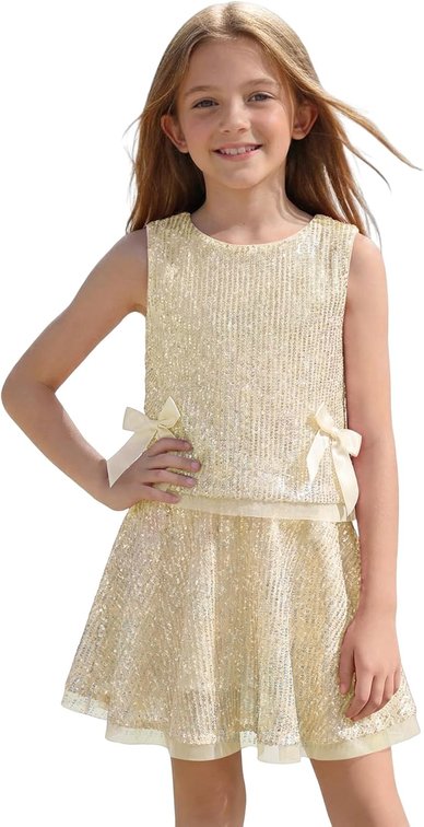 Size 11-12 Years Girls Sequin Skirt Set Kids Sparkly Tank Tops and Flowy A-Line Skirts Skorts Cute Summer Outfits