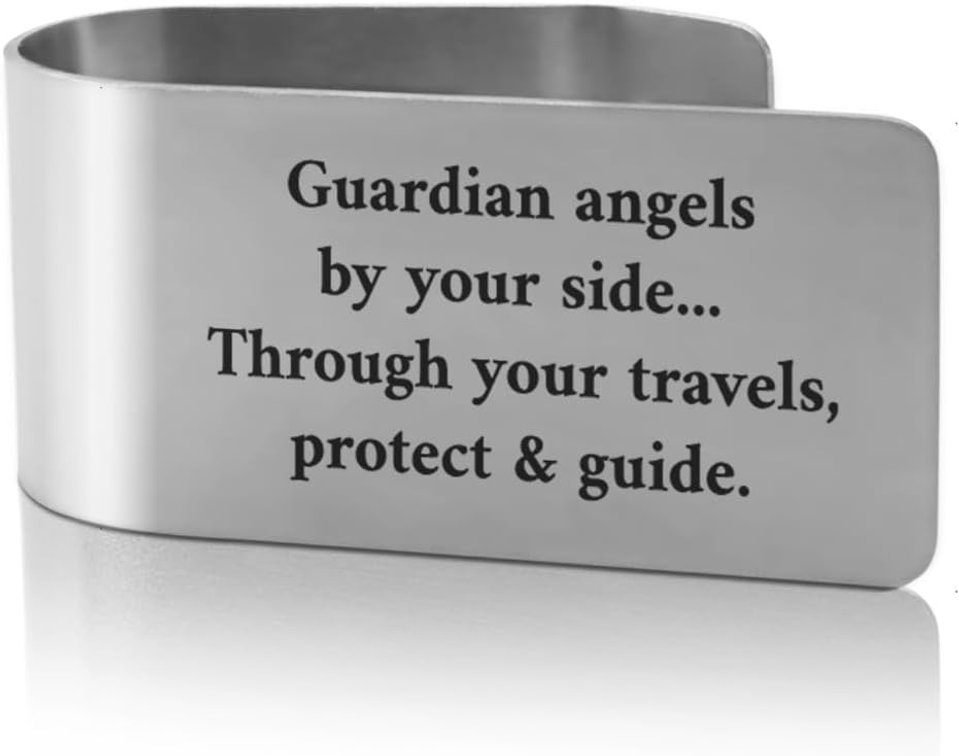 XQLZY Guardian Angels by Your Side Through Your Travels Protect Guide Engraved Stainless Steel Car Visor Clip, Travels Visors Car Accessories, Guardian Angel Visor Clip Gifts for Family Friend Driver