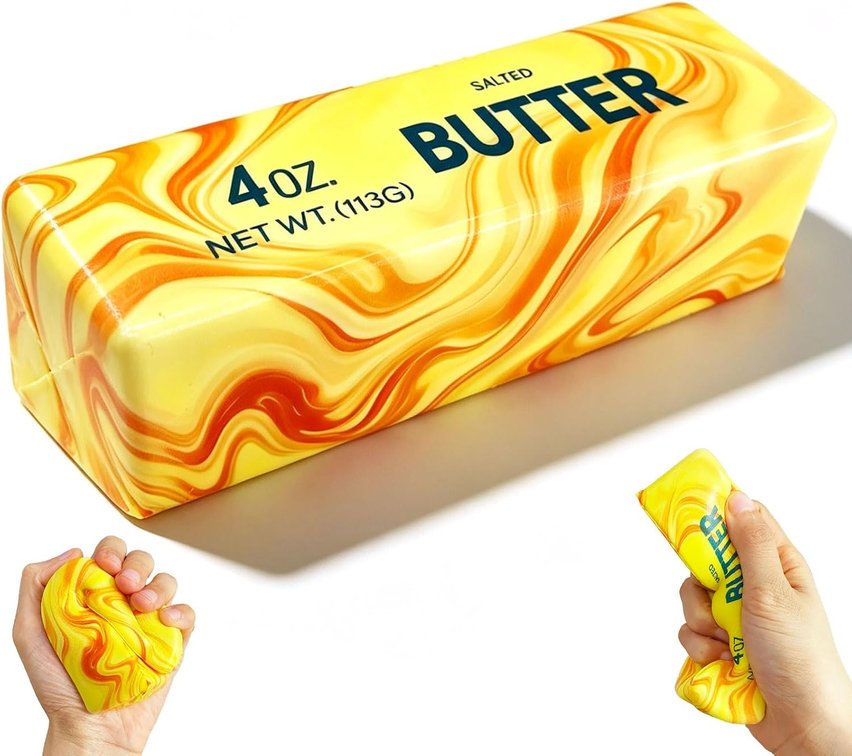 Butter Squishy Fidget Toy, Realistic Butter Stick, Super Soft Slow Rising Stress Relief Toy for Anxiety, Non-Stick TPR Sensory Squeeze Toy for Adults & Kids, Desk Decor Gift (Marbled Rainbow Colors)