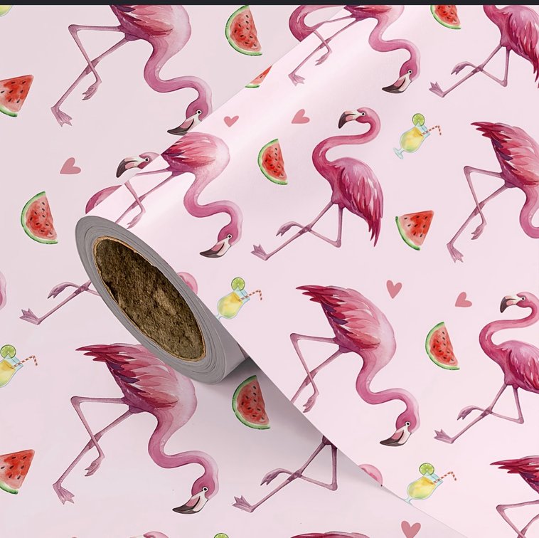 2 Rolls of Flamingo Wrapping Paper
