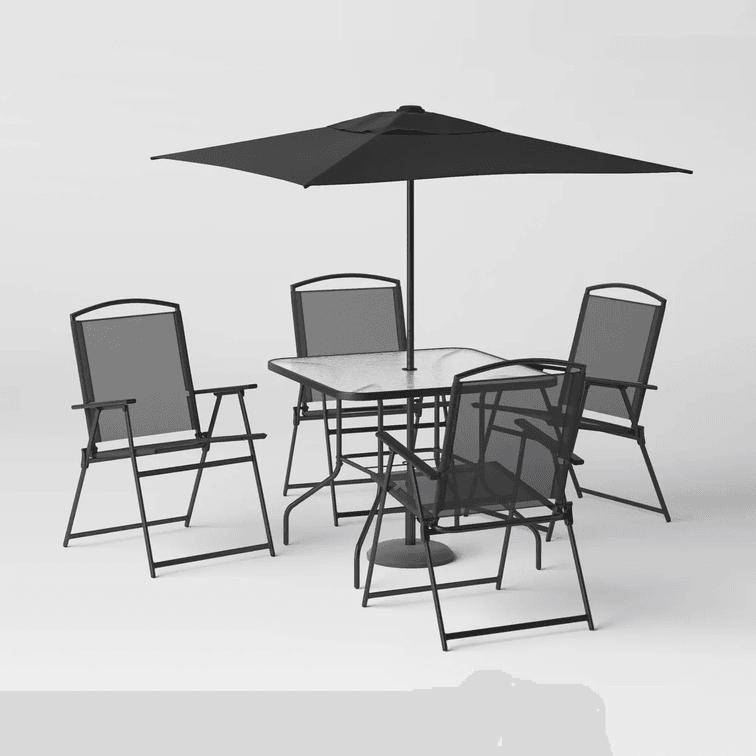 6pc Patio Dining Set with Umbrella, Outdoor Furniture Set - Room Essentials