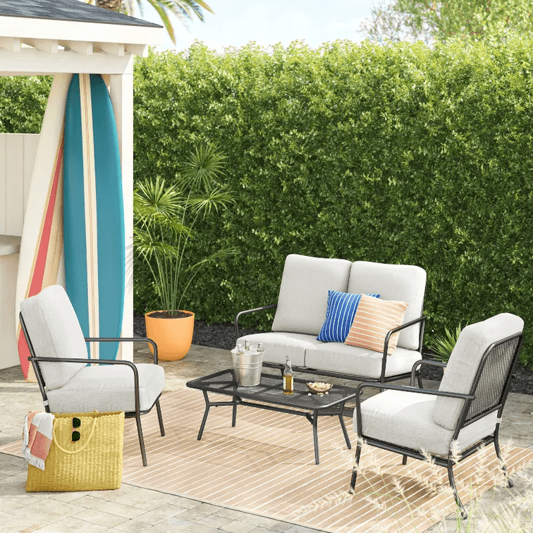 Metal Mesh Loveseat with Double Cushions Black/Gray - Room Essentials™: Steel Frame, Water-Repellent, Rust-Resistant
