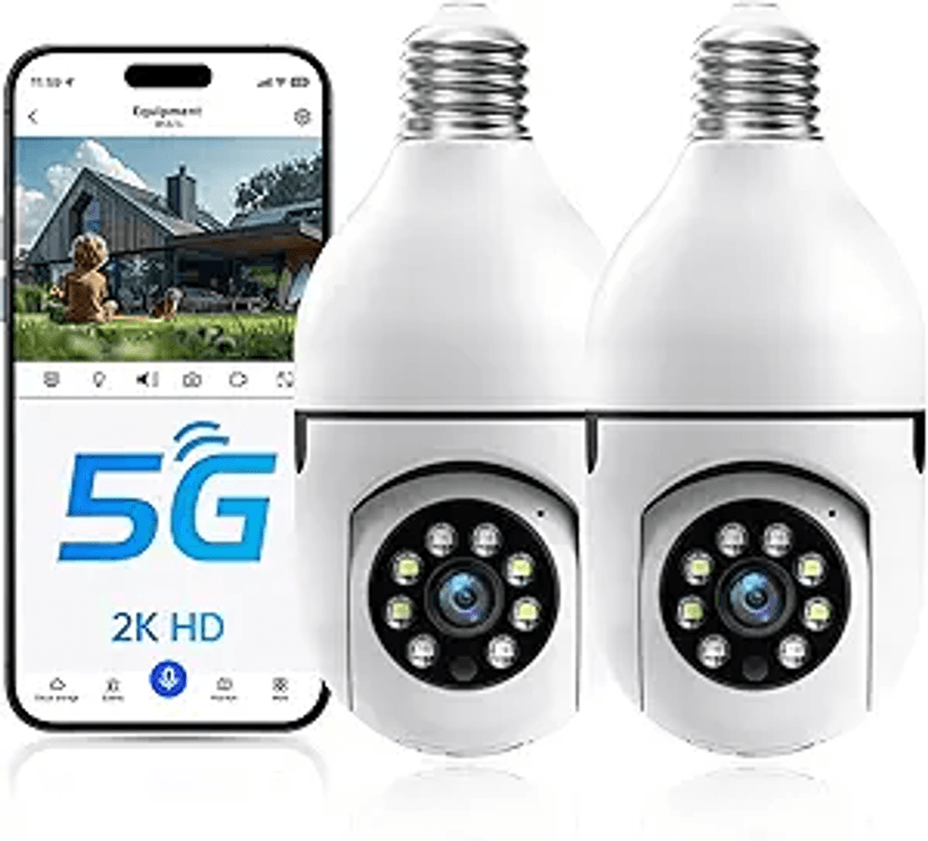 Light Bulb Security Cameras Wireless Outdoor - 5G&2.4G wifi bulb Cameras for Home Security Outside Indoor, Full-Color Night Vision, Siren Alarm, 24/7 Recording Bulb Camera Work with Alex (2 Pack)
