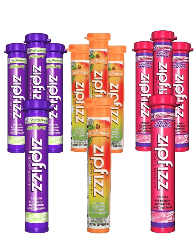 SET OF 4 - Zipfizz Energy Drink Mix, Electrolyte Hydration Powder with B12, Antioxidants, Electrolytes and Multi Vitamin Variety Pack - Fruit Punch, Grape, and Peach Mango, Pack of 9