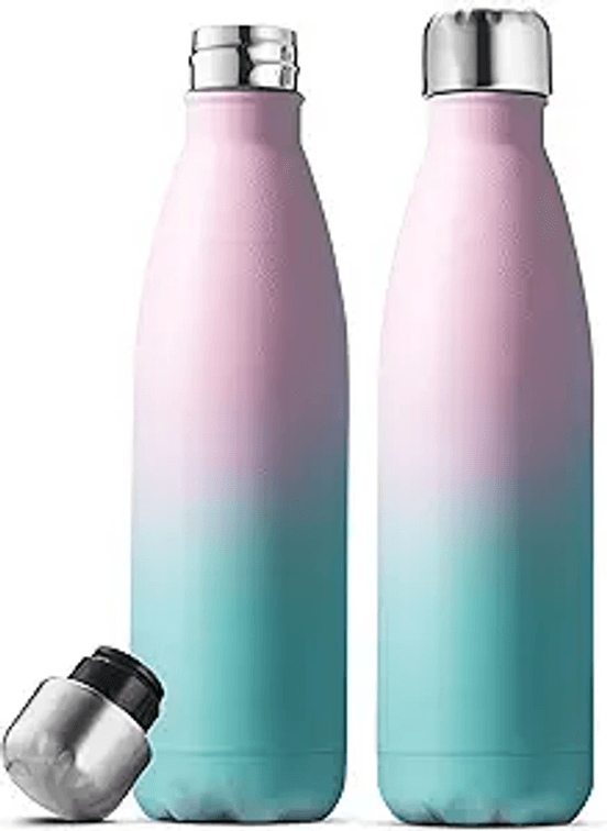 Triple-Insulated Stainless-Steel Water Bottle (set of 2) 17 Oz, Sleek Bottles, Keeps Hot & Cold, 