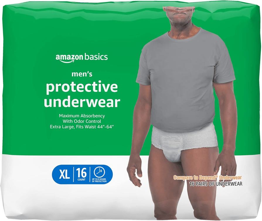 Amazon Basics Men's Protective Underwear, Maximum Absorbency, Extra Large, 16 Count, (1 Pack of 16)