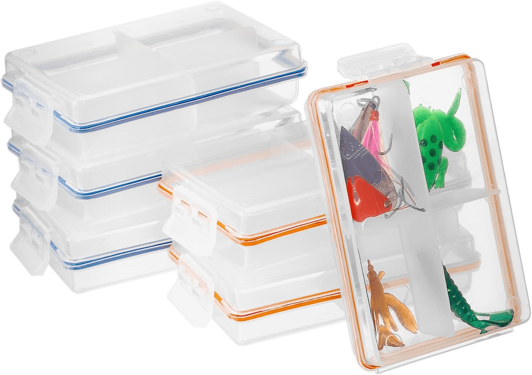 Small Fishing Tackle Box, Plastic Box, Plastic Tackle Box Organizer with 4 Grids Storage Lure Box for Versatile Fishing Storage 6 Pack