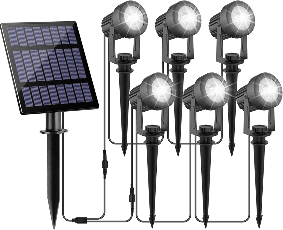 Solar Spot Lights Outdoor, Solar Landscape Spotlights IP65 Waterproof 9.8ft Cable, Dusk to Dawn Solar Uplights for Tree Garden Yard Driveway Porch Walkway Pool (6-in-1, 6000K Cold White)