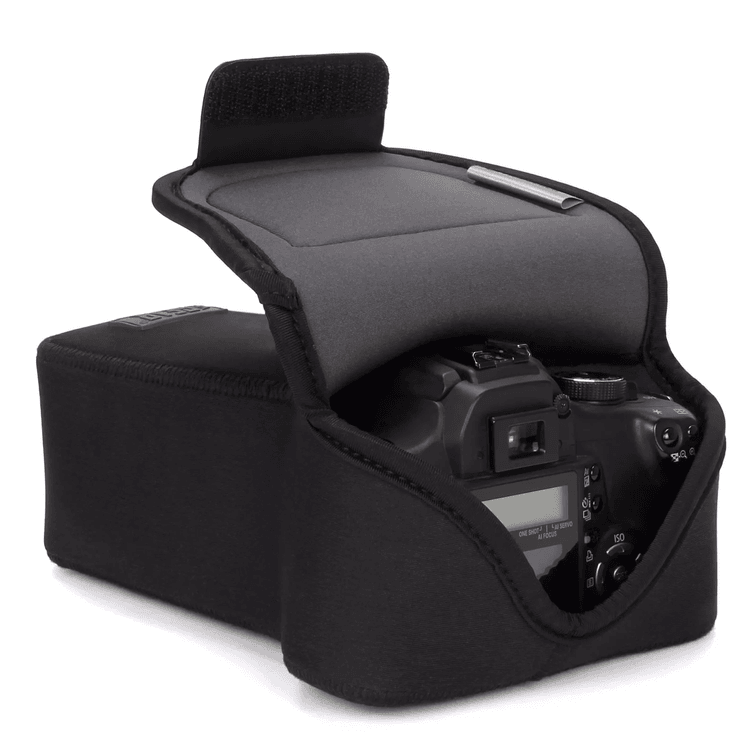 DSLR Camera and Zoom Lens Sleeve Case with Accessory Storage & Strap Openings