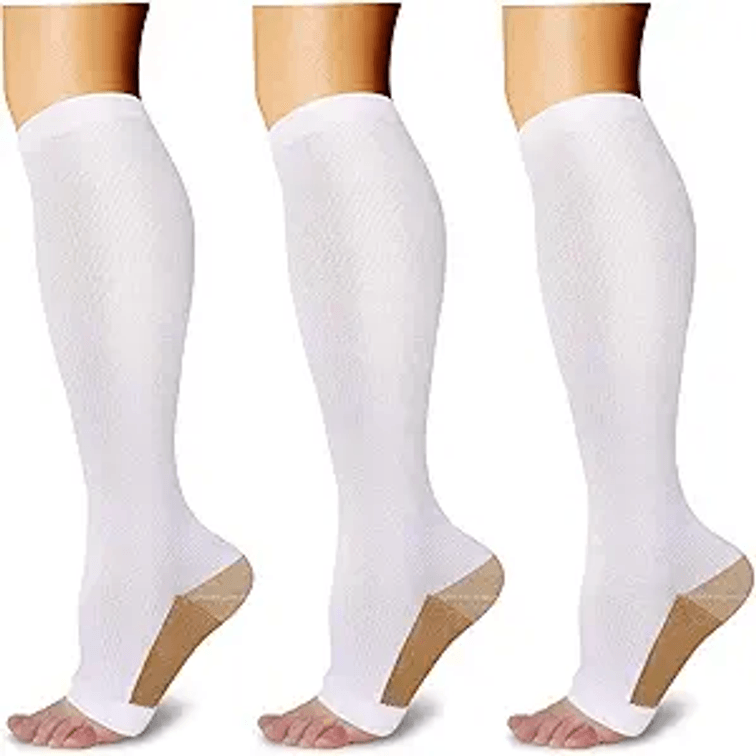 3 Pairs Open Toe Compression Socks for Men & Women - L/XL 