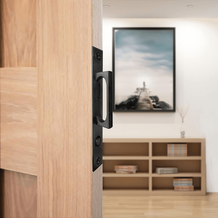 SET OF 2 - Pocket Door Edge Pull - Sliding Door Pull Handles Hardware,Pockets Hidden On The Side Pop-up Door Handles,Pull Ring is Larger and Easier to Use Black