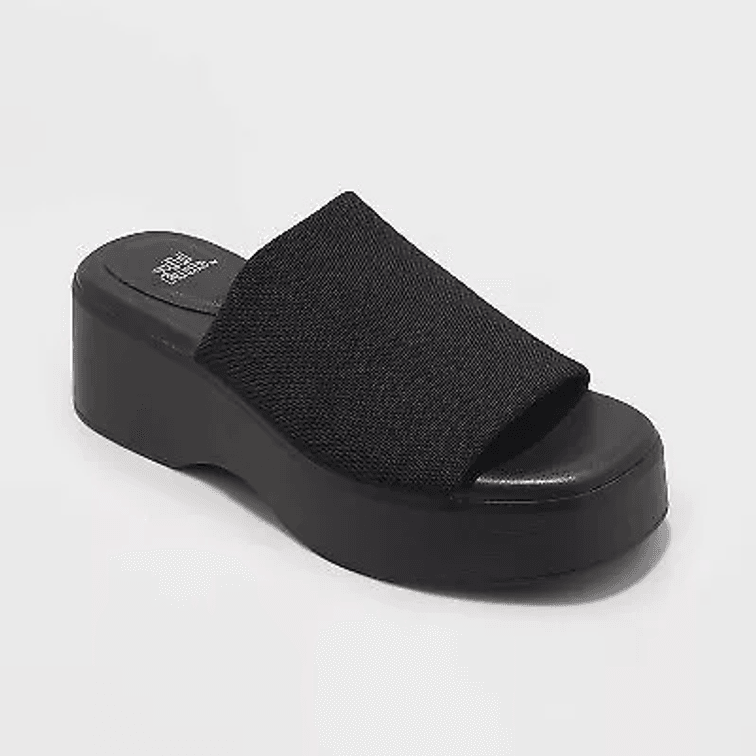 Wild Fable Playform Slide Sandals Slip On Mid Heel Woven Band, Black 7.5 - no tags 