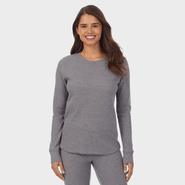 Size Medium Warm Essentials by Cuddl Duds Women's Waffle Thermal Crewneck Pajama Top