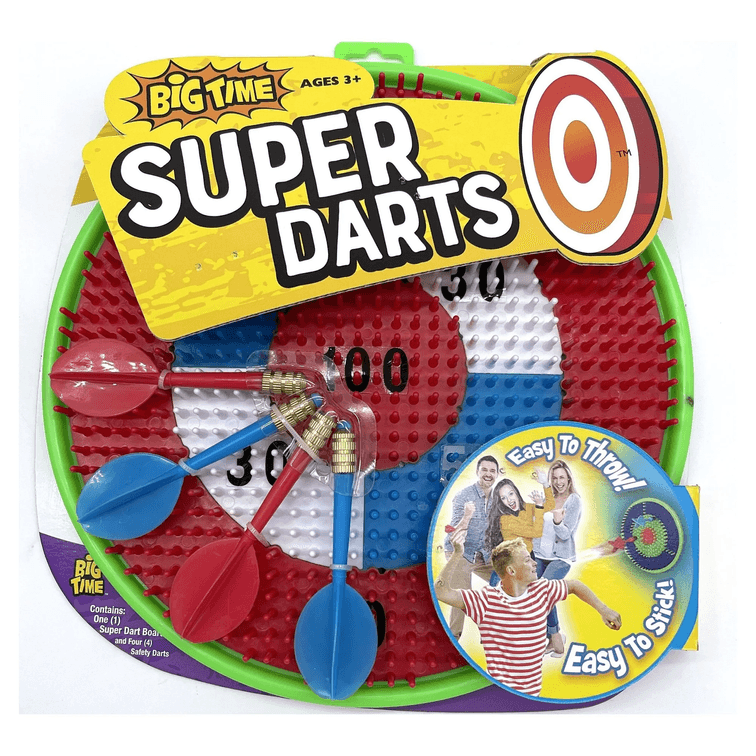 Set of 2 - Big Time Toys Super Darts, Red/White/Blue, Safety Dart Board with 4 Darts