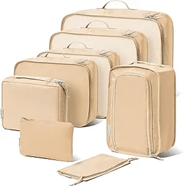 8 Set Packing Cubes For Travel, Luggage and Suitcase Organizer Bags, Cruise Ship Essentials, TSA and Airline Approved Travel Accessories (Cream)
