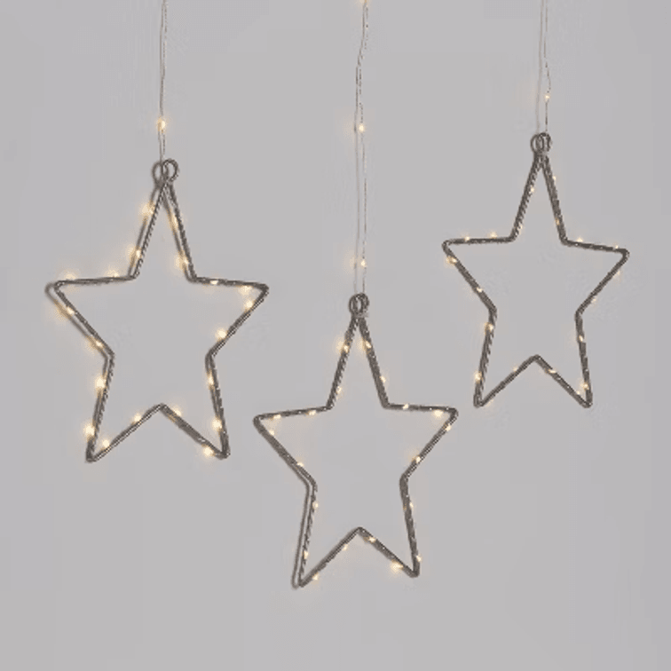3pk 12in Lighted Window Curtain Stars Christmas Novelty Silhouette Lights Warm White - Wondershop™ 