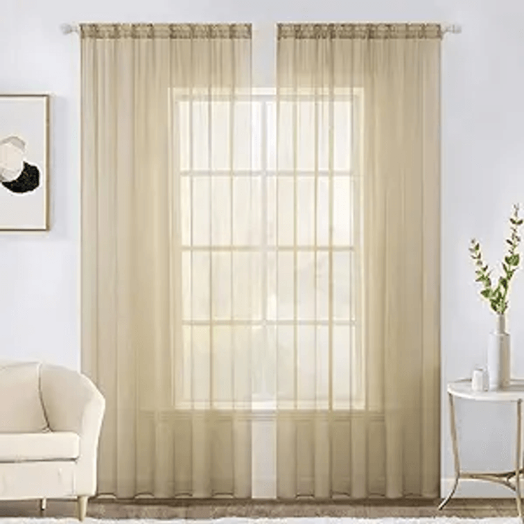 2 Panels Solid Color Sheer Window Curtains Elegant Window Voile Panels/Drapes/Treatment for Bedroom Living Room (54X84 Inches Beige)