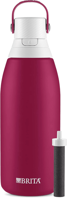  Brita Insulated Filtered Water Bottle with Straw, Reusable, Stainless Steel Metal, Ruby, 32 Ounce