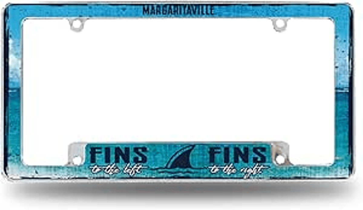 Margaritaville Fins 12" x 6" Chrome All Over Automotive License Plate Frame for Car/Truck/SUV