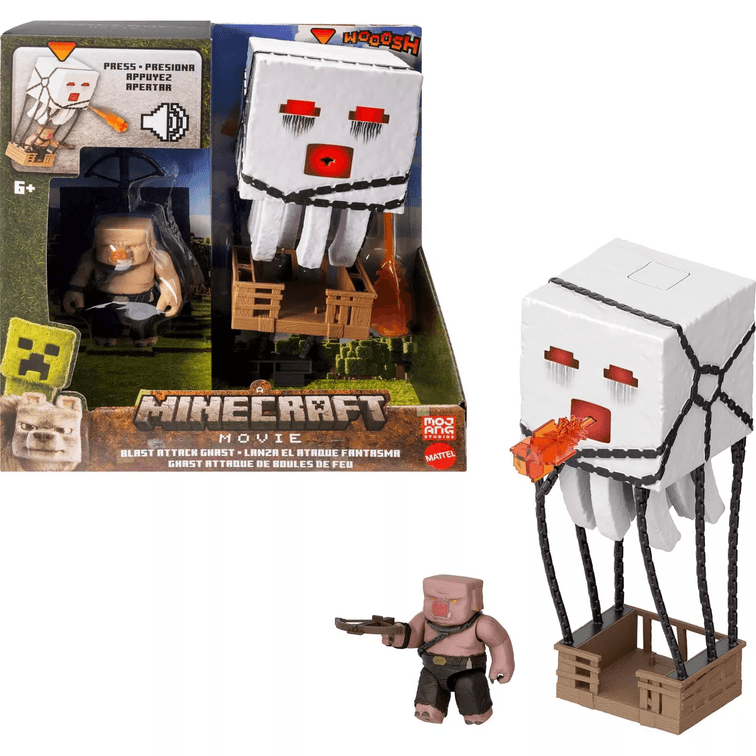 (BOX DAMAGE) Minecraft Blast Attack Ghast Action Figure Set with Lights, Sounds & More Inspired by the Movie